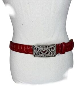 Red Brighton Belt with Decorative Silver Heart Buckle